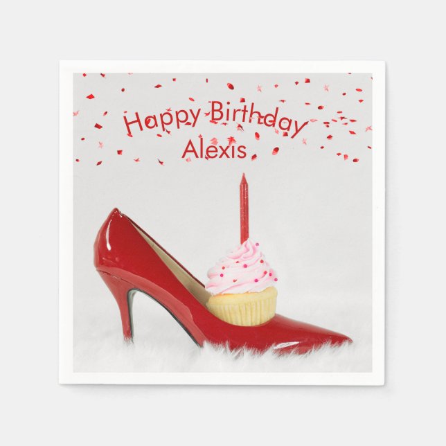 Servilleta De Papel Cupcake de cumpleaños en un zapato rojo (Anverso)