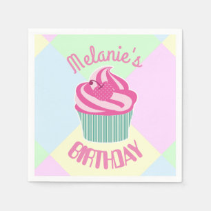 Servilleta De Papel Cupcake de cumpleaños rosa personalizado
