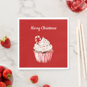 Servilleta De Papel Cupcake de Navidad con Bastón de Caramelo