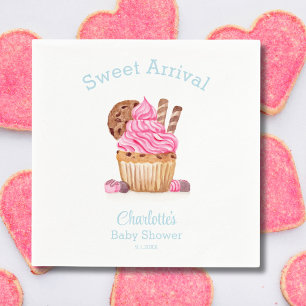 Servilleta De Papel Cupcake de vainilla rosa al acuarela con baby show