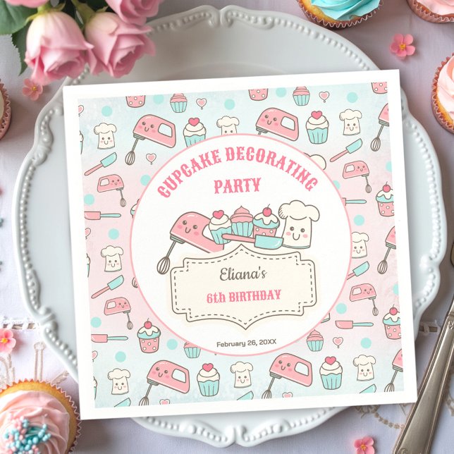 Servilleta De Papel Cupcake Fiesta Decorante Baking Chica Cumpleaños (Cute Cupcake Decorating Party Baking Girl Birthday Napkins)