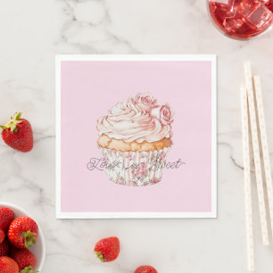 Servilleta De Papel Cupcake Floral de Rosas Rosadas para Despedida de 