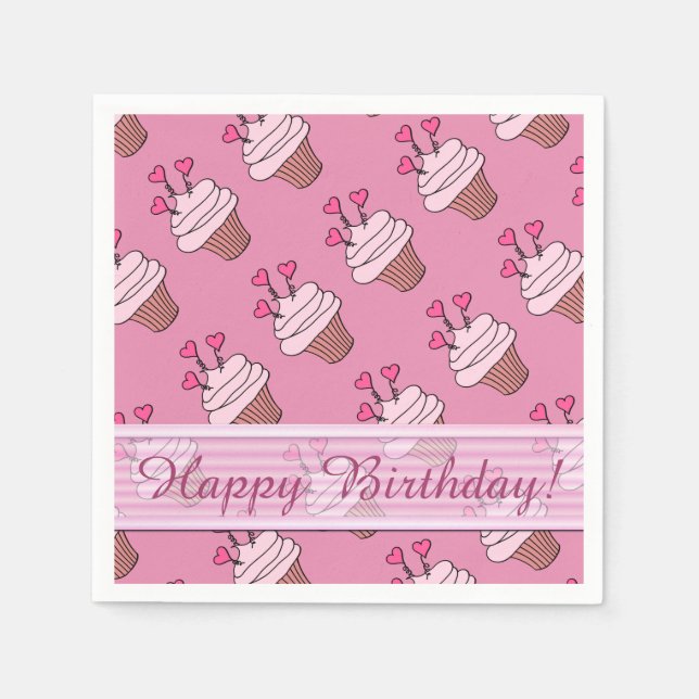 Servilleta De Papel Cupcakes Cupcakes de Corazón Rosa Cutáneo Nápoles  (Anverso)