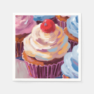 Servilleta De Papel Cupcakes de Cereza Feliz Cumpleaños Fiesta