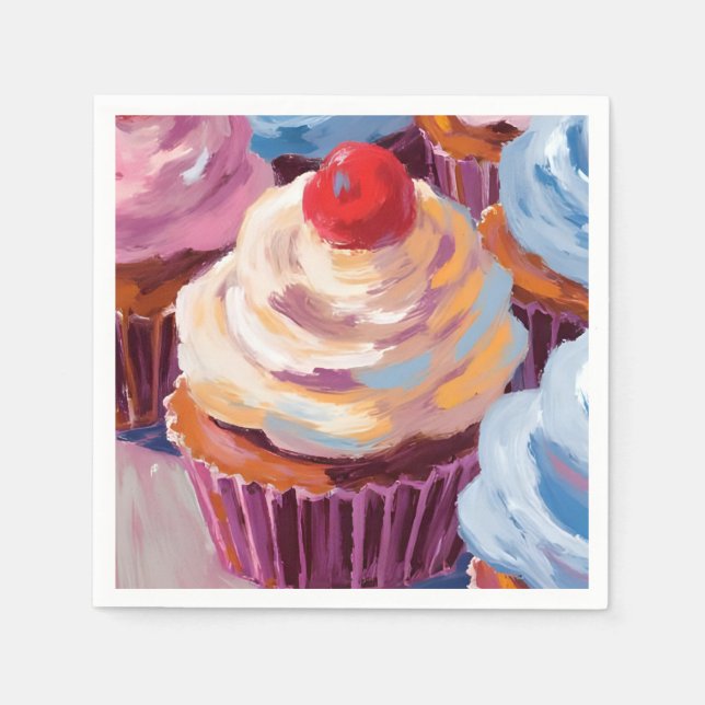 Servilleta De Papel Cupcakes de Cereza Feliz Cumpleaños Fiesta (Anverso)