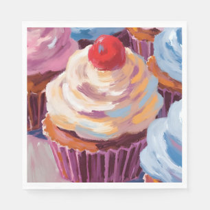 Servilleta De Papel Cupcakes de Cereza Feliz Cumpleaños Fiesta