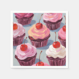 Servilleta De Papel Cupcakes de Cereza Glaseados | Celebración de Cump