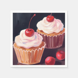 Servilleta De Papel Cupcakes de Cereza   Pintura en Acuarela de Celebr