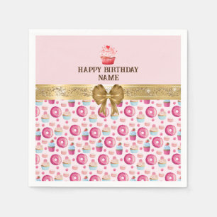 Servilleta De Papel Cupcakes de cumpleaños de acuarela, donas y macaro