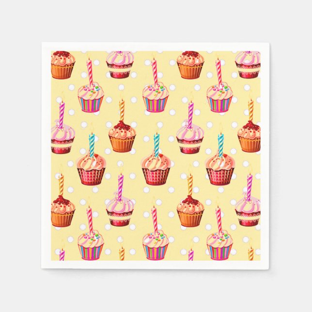 Servilleta De Papel Cupcakes de cumpleaños y lunares (Anverso)