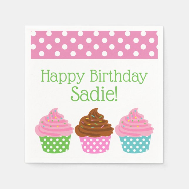 Servilleta De Papel Cupcakes de polka dot Fiestas personalizados (Anverso)