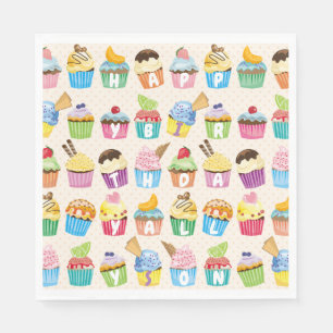 Servilleta De Papel Cupcakes Happy Birday Añade tu nombre a los dulce