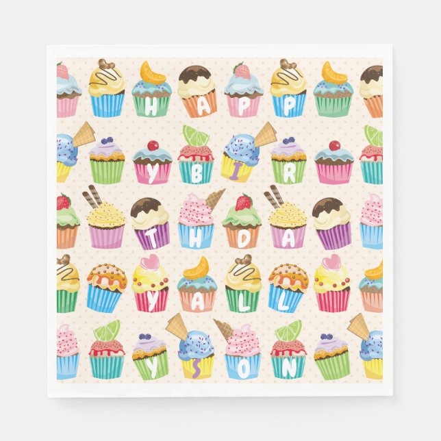 Servilleta De Papel Cupcakes Happy Birday Añade tu nombre Diabetes (Anverso)
