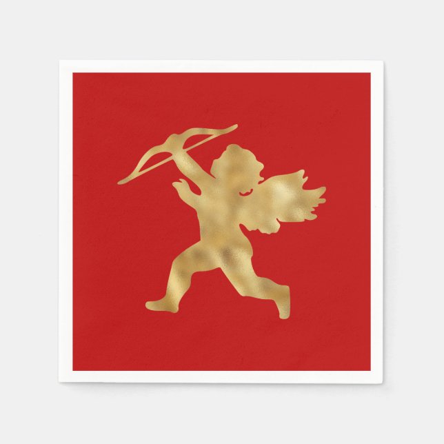 Servilleta De Papel Cupid Red Gold Valentine (Anverso)