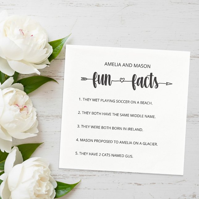 Servilleta De Papel Cupid's Arrow Script Minimal Fun Facts Wedding (Cupid's Arrow Script Minimal Fun Facts Wedding Napkins)