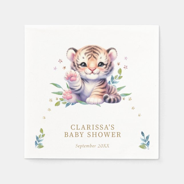 Servilleta De Papel Cura de tigre animal Stars White Baby Shower (Anverso)