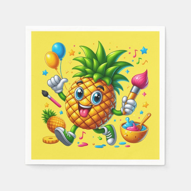 Servilleta De Papel Curte Summer Pineapple fruta añadir texto Cumpleañ (Anverso)
