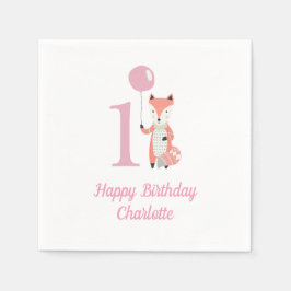 Servilleta De Papel Curte Whimsical Fox & Balloon Pink 1er cumpleaños