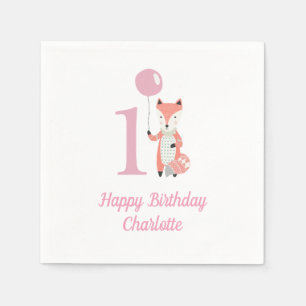 Servilleta De Papel Curte Whimsical Fox & Balloon Pink 1er cumpleaños