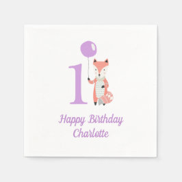 Servilleta De Papel Curte Whimsical Fox & Balloon Purple 1er cumpleaño