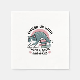 Servilleta De Papel Curva con un libro y un gato - cómodos lectores de