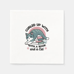 Servilleta De Papel Curva con un libro y un gato - cómodos lectores de
