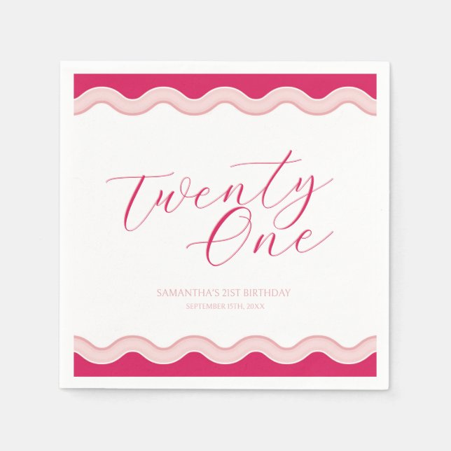 Servilleta De Papel Curva rosa ondulada Chicas 21º cumpleaños (Anverso)