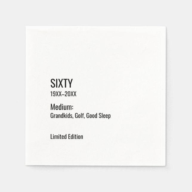 Servilleta De Papel Custom 60th Birthday Funny Museum Label Chic (Anverso)