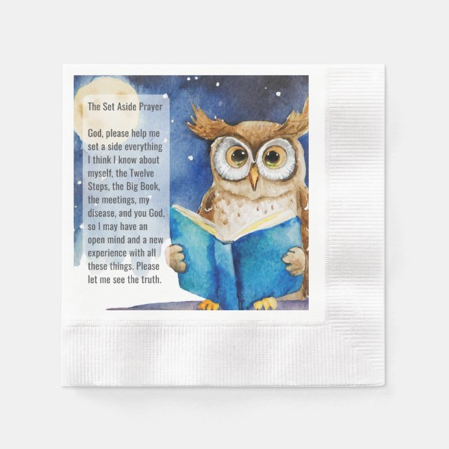 Servilleta De Papel Custom AA Prayer Napkin | Sober Owl Big Book (Anverso)