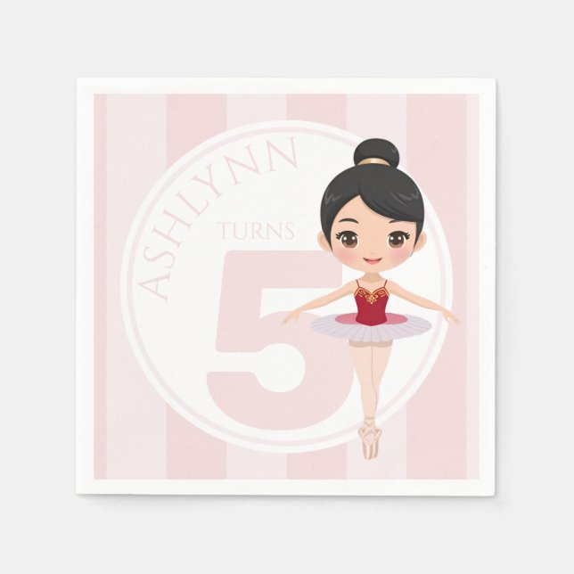 Servilleta De Papel Custom Age & Name Pink Ballet Girls Birthday  (Anverso)