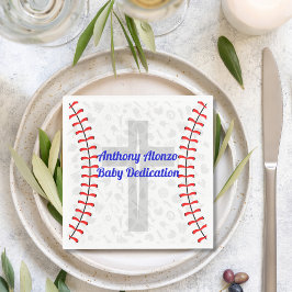 Servilleta De Papel Custom Baseball Baby Dedication Napkins w/ Cross