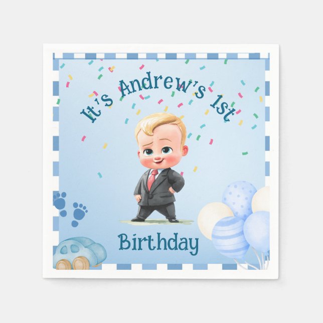 Servilleta De Papel Custom Blue Baby Boy Party Napkin Set (Anverso)