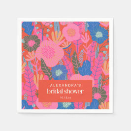 Servilleta De Papel Custom Bridal Shower Boho Floral Pink Red Stylish