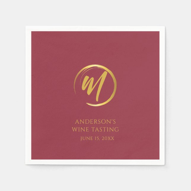 Servilleta De Papel Custom Burgundy and Gold Monogram  (Anverso)