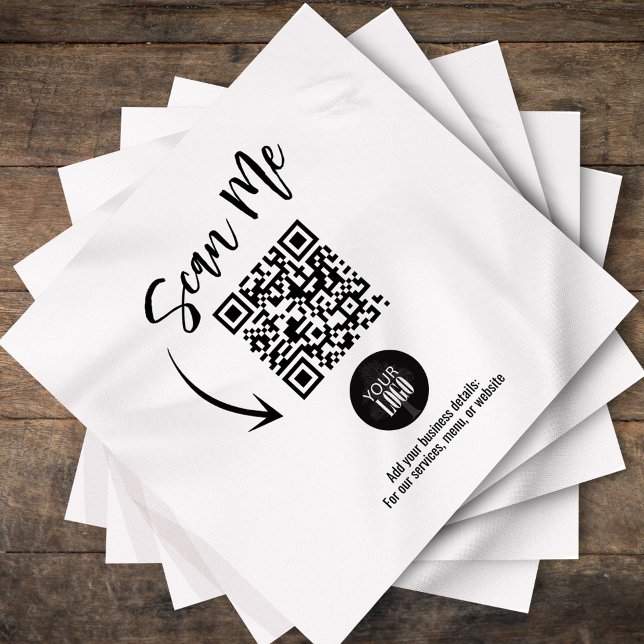 Servilleta De Papel Custom Business QR Code Scan Me Cocktail (Custom business QR code napkin with Scan Me script and logo.)