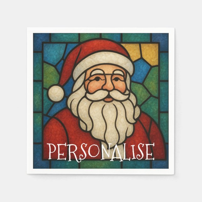 Servilleta De Papel Custom Christmas Santa Art Deco Stained Glass (Anverso)