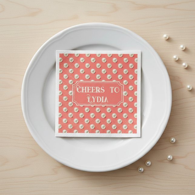 Servilleta De Papel Custom Coral Paper Napkins with Pearl Accents (Subido por el creador)