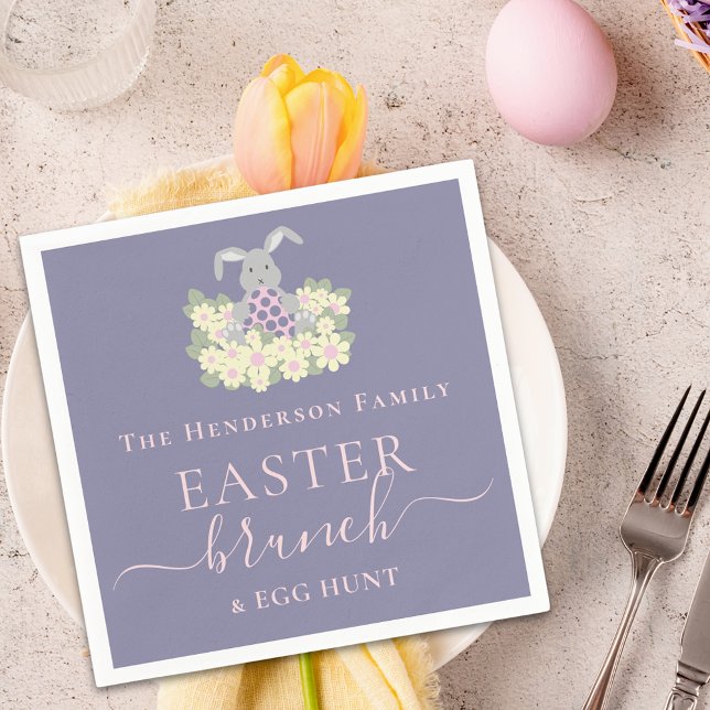 Servilleta De Papel Custom Easter Brunch Cute Bunny Egg Hunt Purple (Easter brunch and egg hunt cute bunny spring party purple pink custom napkins)