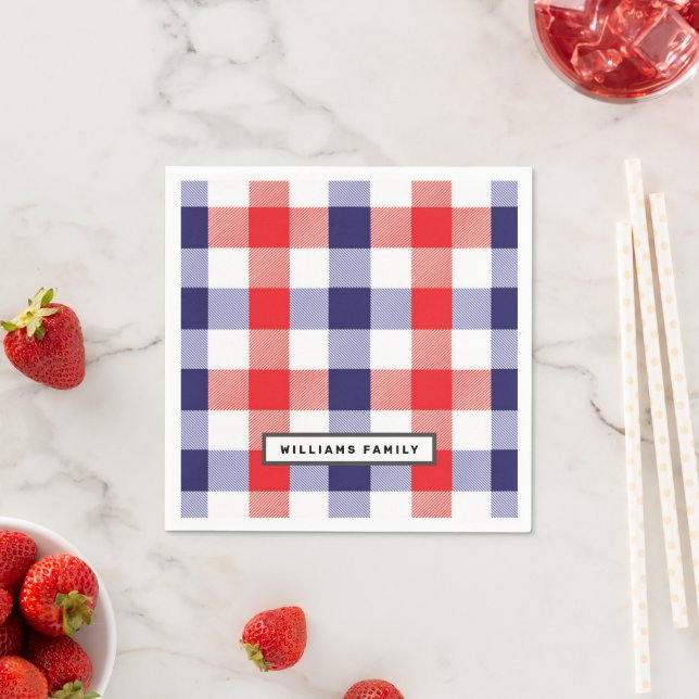 Servilleta De Papel Custom Family Name Red and Blue Plaid  (In situ)