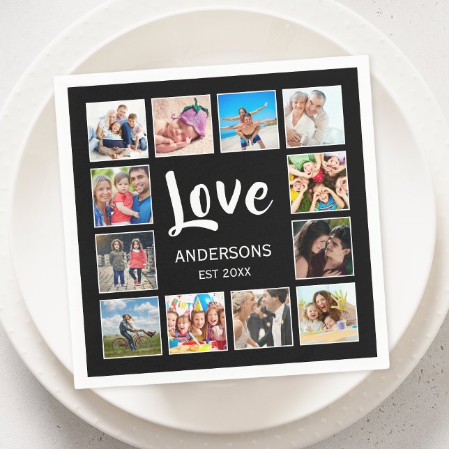 Servilleta De Papel Custom Family Photo Collage Personalized Black (Subido por el creador)