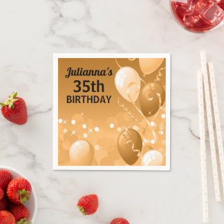 Servilleta De Papel Custom Gold Balloons with White Birthday