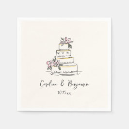 Servilleta De Papel Custom Handwritten Pink Yellow Doodle Wedding Cake