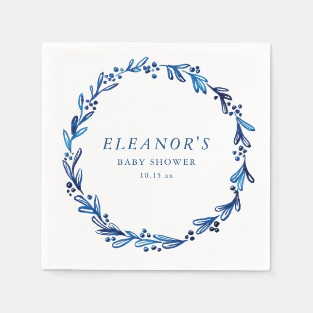 Servilleta De Papel Custom Indigo Blue Ink Botanical Baby Shower (Anverso)