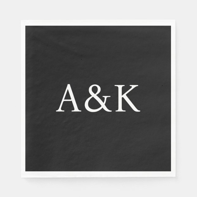 Servilleta De Papel Custom Initials on Black Wedding (Anverso)