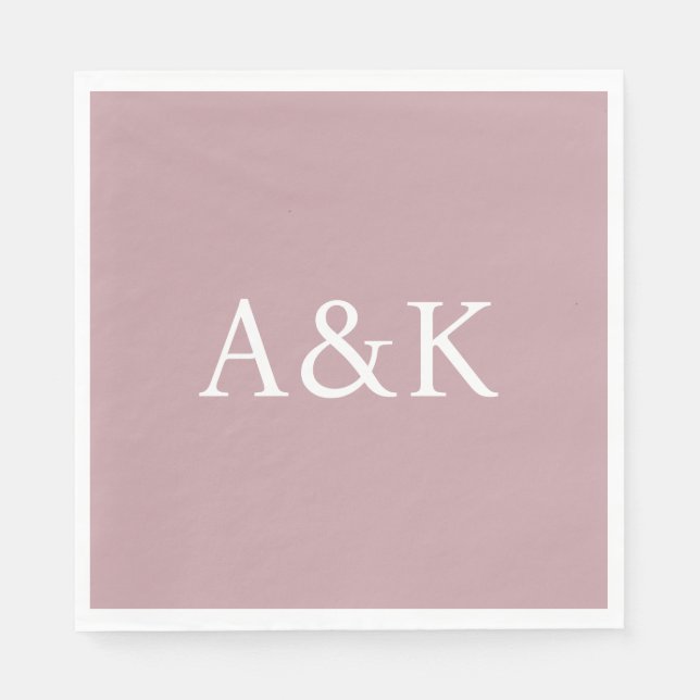 Servilleta De Papel Custom Initials on Dusty Rose Mauve Wedding (Anverso)
