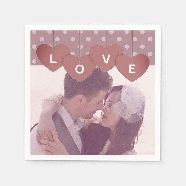 Servilleta De Papel Custom Love Hearts Banner Overlaid Custom Photo (Anverso)