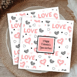 Servilleta De Papel Custom Love Text Hearts Hand Drawn Valentine Napki