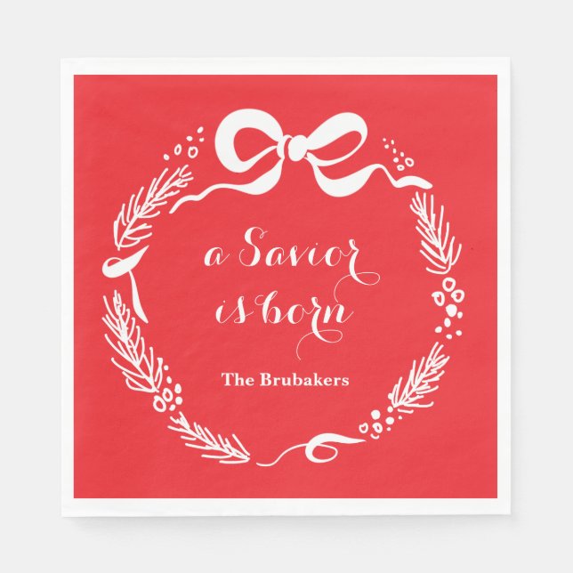 Servilleta De Papel Custom Modern Luke 2 Scripture Red Christmas (Anverso)