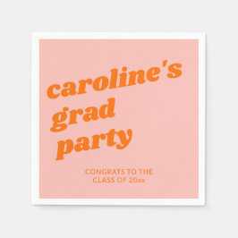 Servilleta De Papel Custom Modern Pink Orange Retro Graduation Party