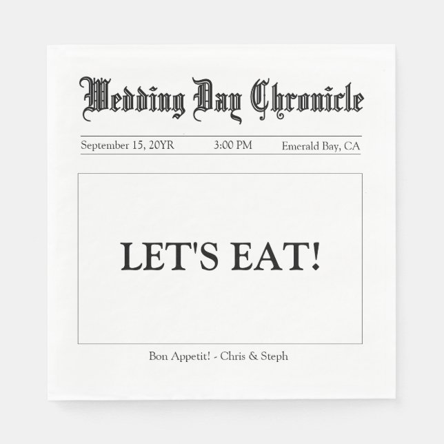 Servilleta De Papel Custom Modern Simple Script Wedding Buffet Paper (Anverso)